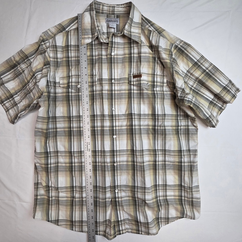 Carhartt Pearl Snap Western Shirt S146LDN Mens L Tan Plaid - Picture 3 of 8